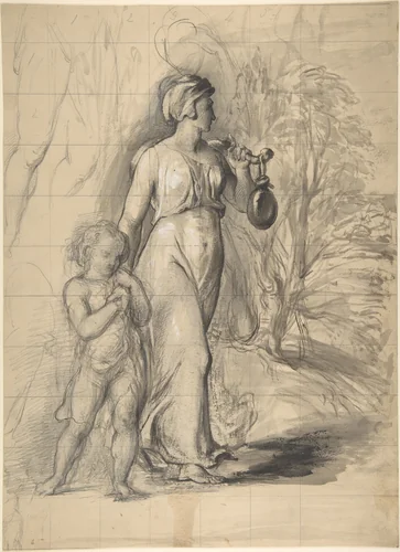 Hagar and Ishmael in the Wilderness (recto); Two portrait studies of the artist's wife, and a study of a leg and torso (verso) by George Richmond, drawing, 1829-1833