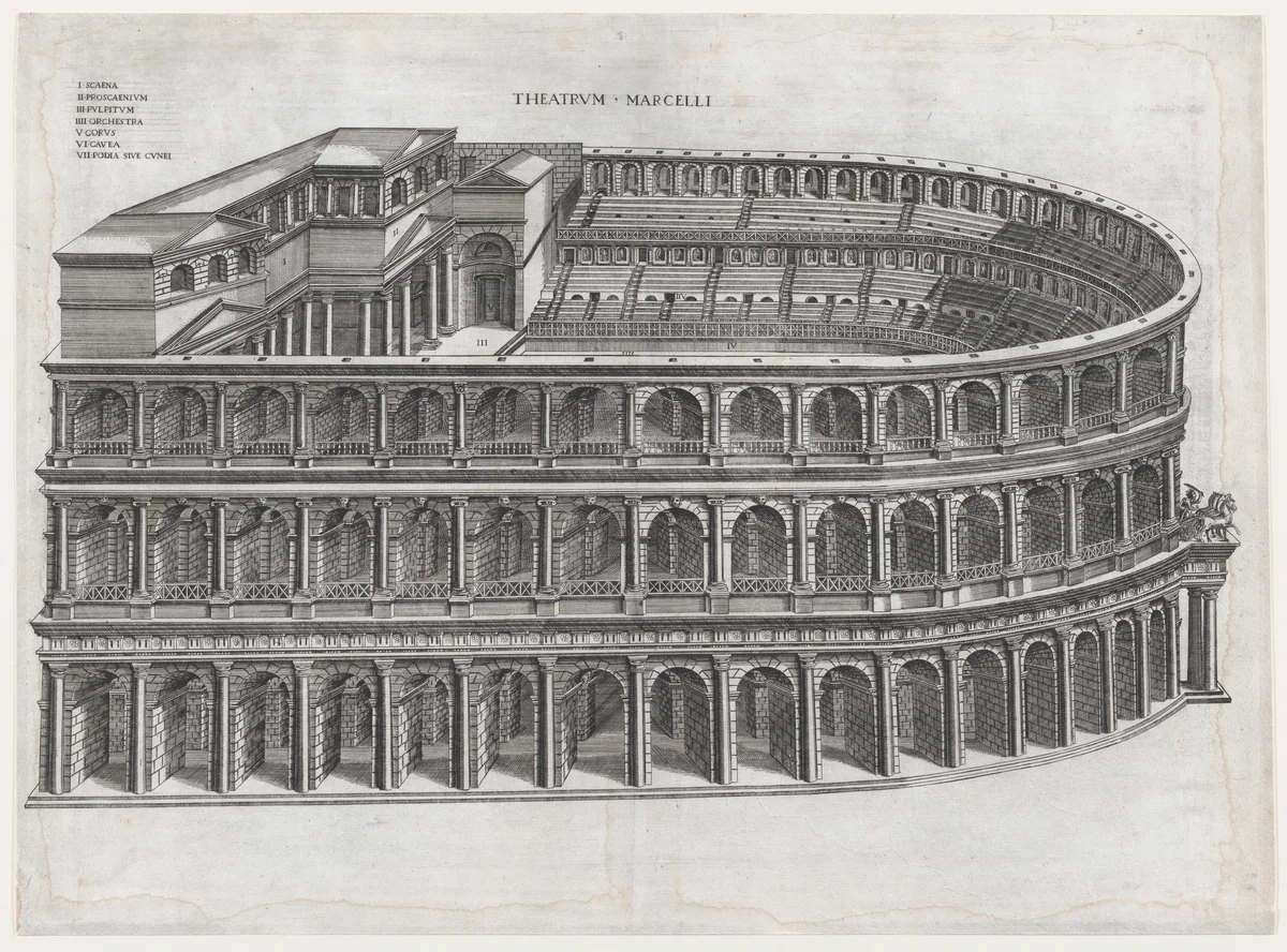 Theater of Marcellus, from "Speculum Romanae Magnificentiae" by anonymous, print, 1530-1580