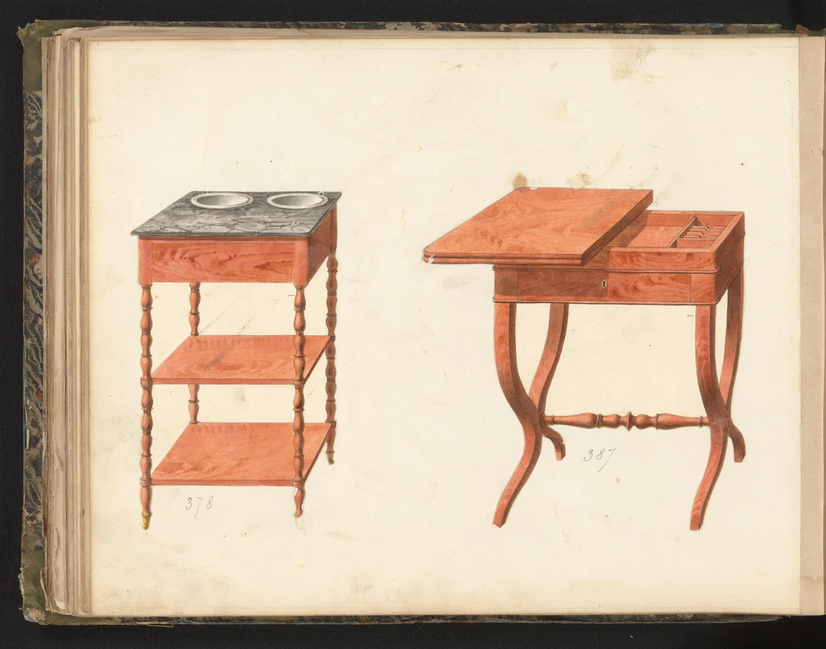 Ontwerp voor een ‘bijzettafel’ en een speeltafel by anonymous, drawing, 1825-1839