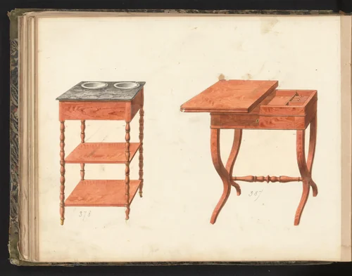 Ontwerp voor een ‘bijzettafel’ en een speeltafel by anonymous, drawing, 1825-1839