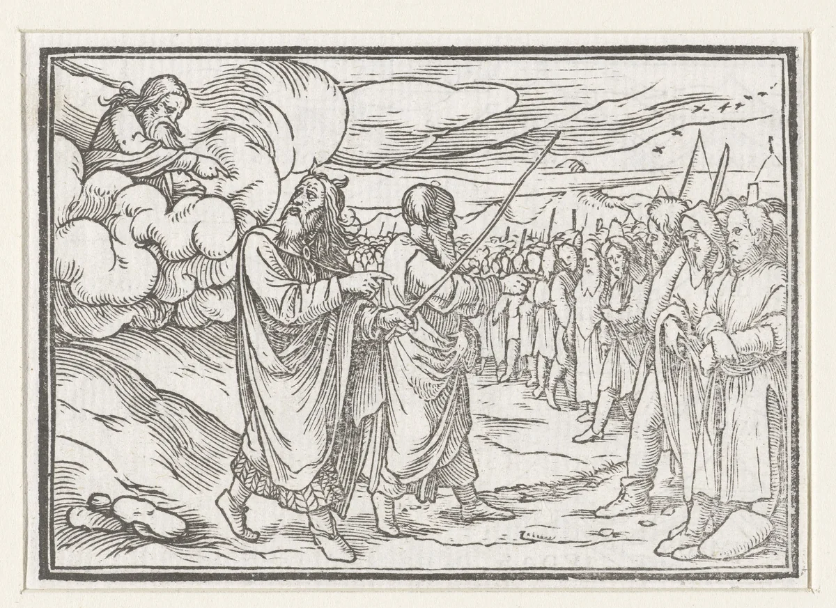 Mozes en Aäron tellen de Israëlieten by Hans Holbein, print, 1538