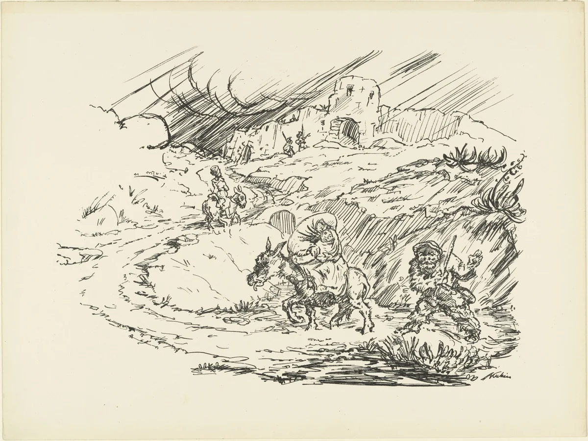 In Flight (Auf der Flucht) from the illustrated book Deutsche Graphiker der Gegenwart (German Printmakers of Our Time) by Alfred Kubin, illustrated book, 1920