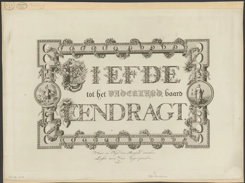 Kalligrafie op de eendracht van het land, 1787 by Leonard Jozef Ferrier, print, 1787