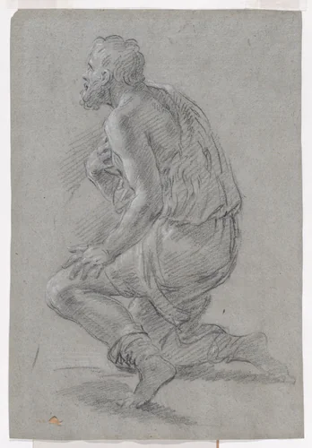 Study of Male Figure Kneeling in a Three-Quarter View, Facing Left (a Shepherd) by Giacomo Zoboli, drawing, 1700-1767