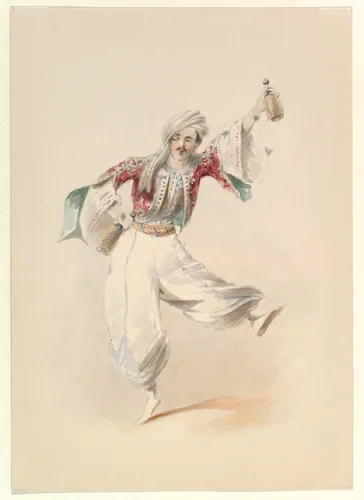 Costume Study for Pedrillo in the "Abduction from the Seraglio" by W.A. Mozart by Johann Georg Christoph Fries, drawing, 1830-1850