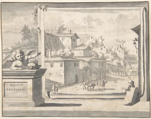 View of the Ruins of the Palatine Hill by Jan Goeree, drawing, 1690-1704