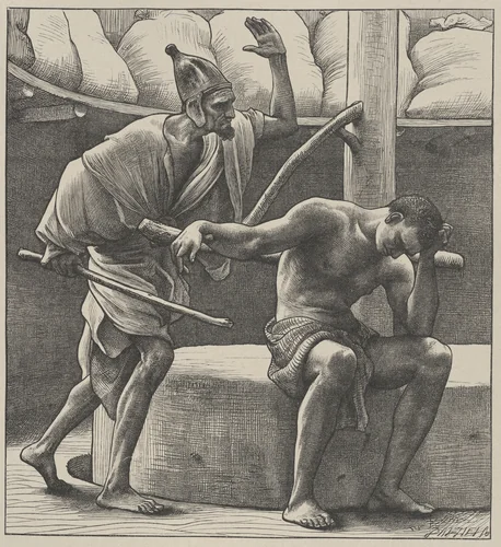 Samson at the Mill, from "Dalziels' Bible Gallery" by Frederic Leighton, print, 1865-1881