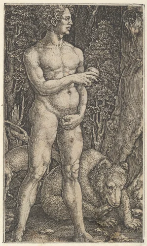 Adam with a Bear by Heinrich Aldegrever, print, 1529