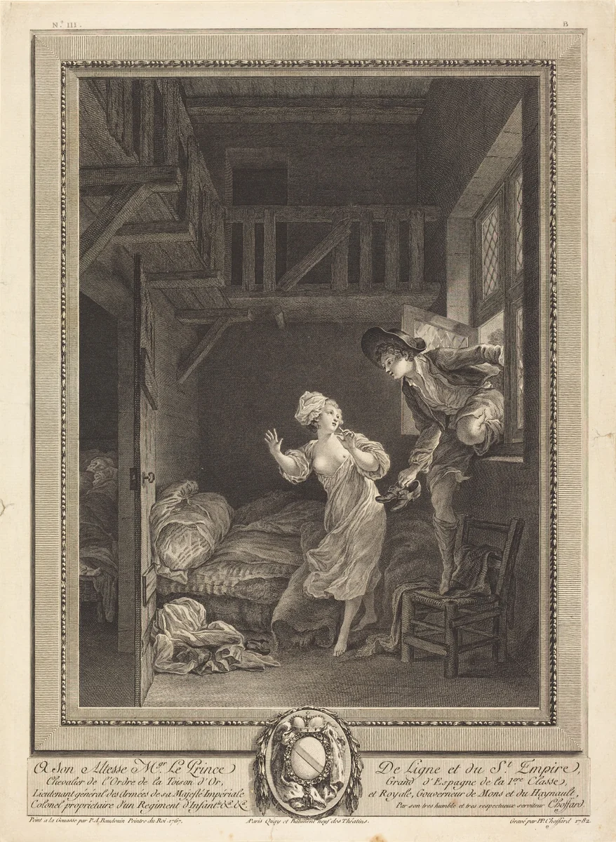 Marchez tout doux, parlez tout bas by Pierre-Philippe Choffard, Pierre-Antoine Baudouin, print, 1782