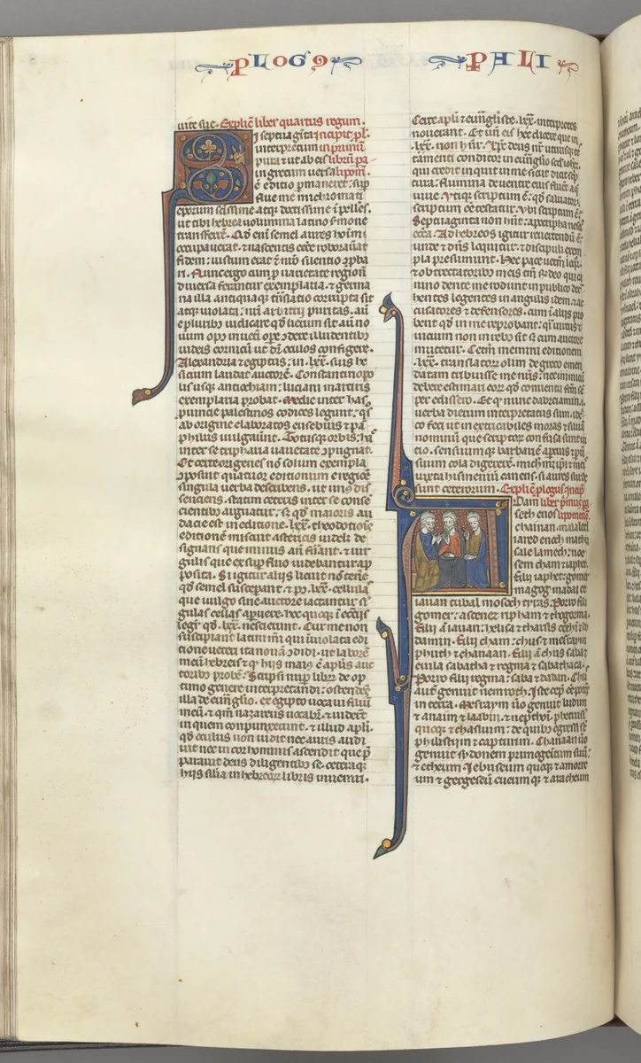 Fol. 148v, Chronicles I, historiated initial A, three descendants of Adam by Unknown, book, 1270-1300