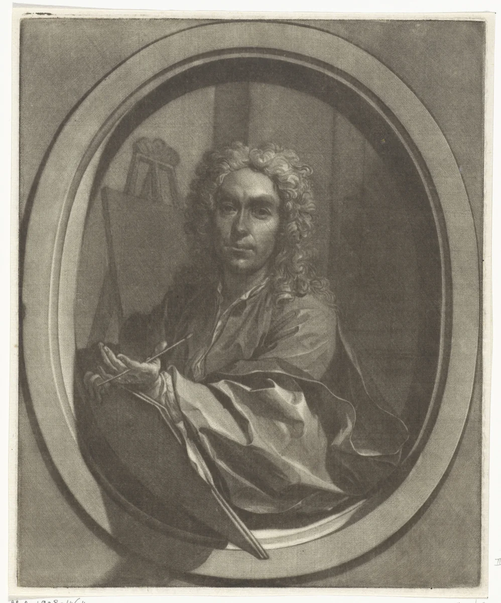 Portret van Nicolaas Verkolje by Arnout Rentinck, print, 1753-1763