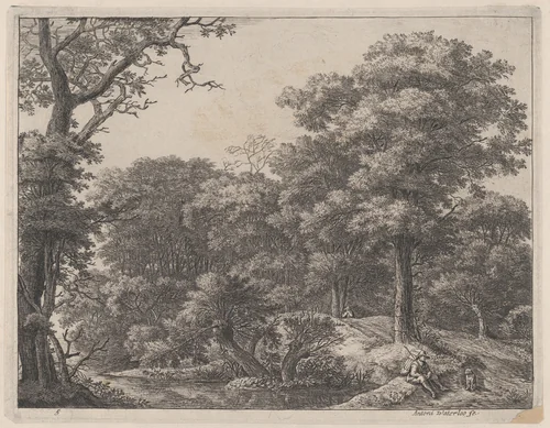 A Traveller Resting by Anthonie Waterloo, print, 1620-1690