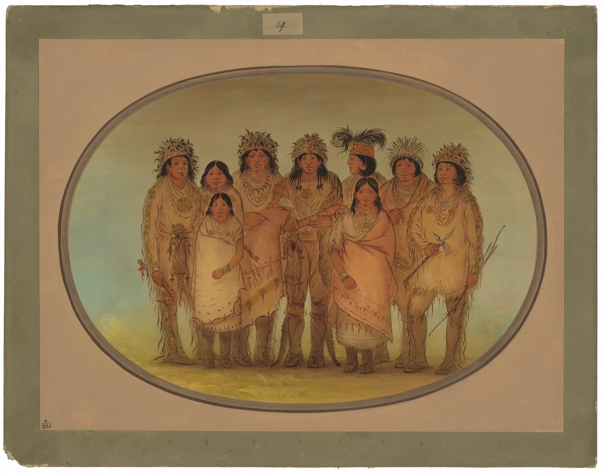 Nine Ojibbeway Indians in London by George Catlin, painting, 1861-1869