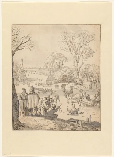 IJsvermaak by Jacob Esselens, drawing, 1636-1687