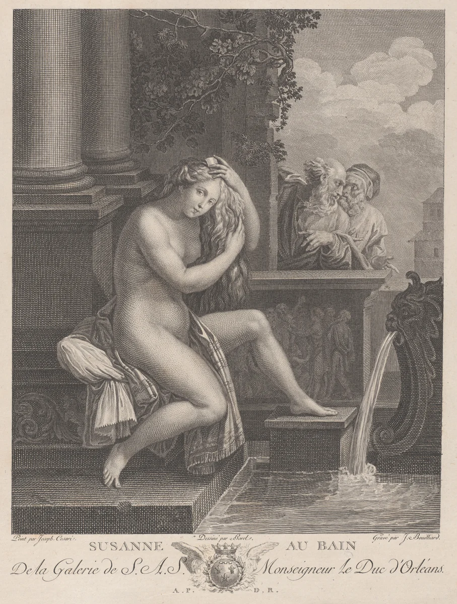 Susanna at the bath by Jacques Bouillard, print, 1781-1791