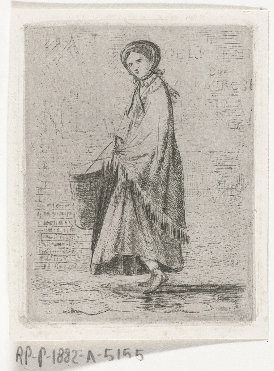 Vrouw met hoedendoos by Karel Frederik Bombled, print, 1832-1882