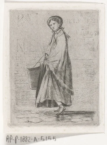 Vrouw met hoedendoos by Karel Frederik Bombled, print, 1832-1882