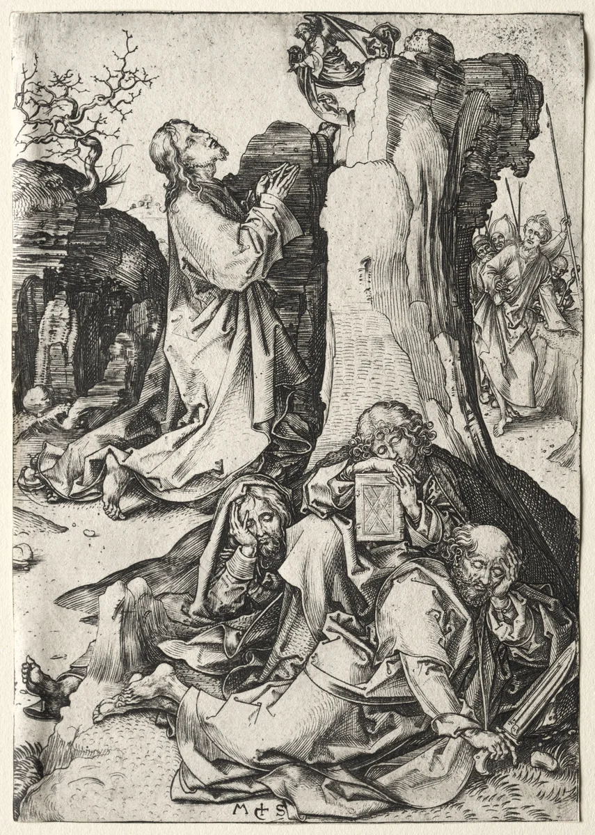 The Passion: The Agony in the Garden by Martin Schongauer, print, 1475-1485