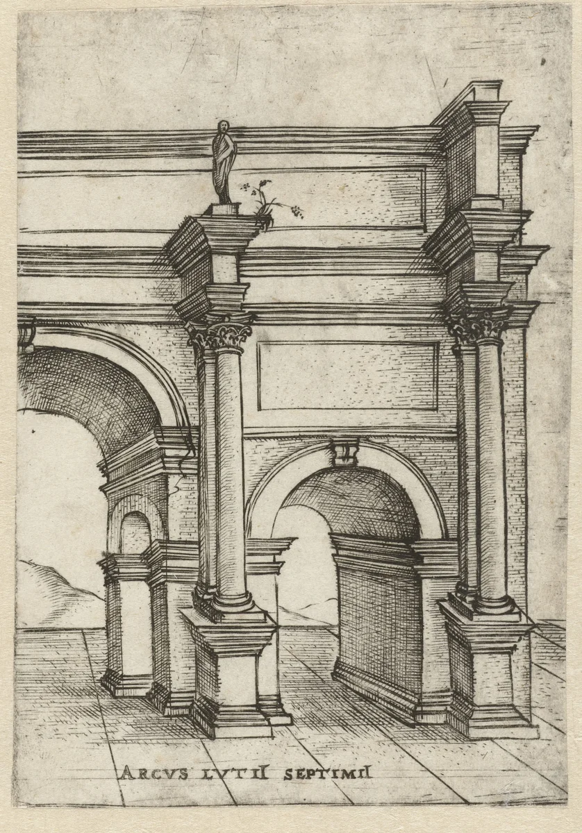 Deel van een klassieke triomfboog by anonymous, print, 1500-1549
