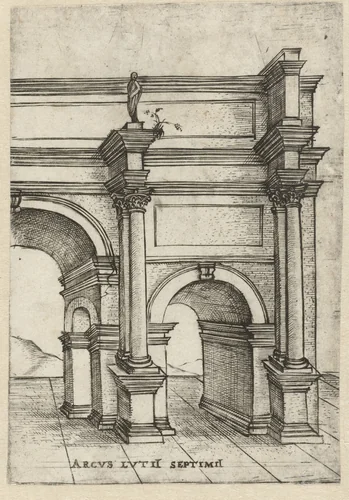 Deel van een klassieke triomfboog by anonymous, print, 1500-1549