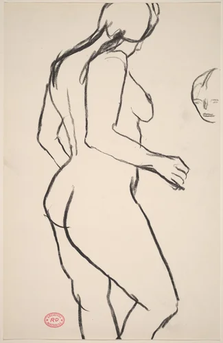 Untitled [standing female nude and a detail of a head] by Richard Diebenkorn, drawing, 1955-1967