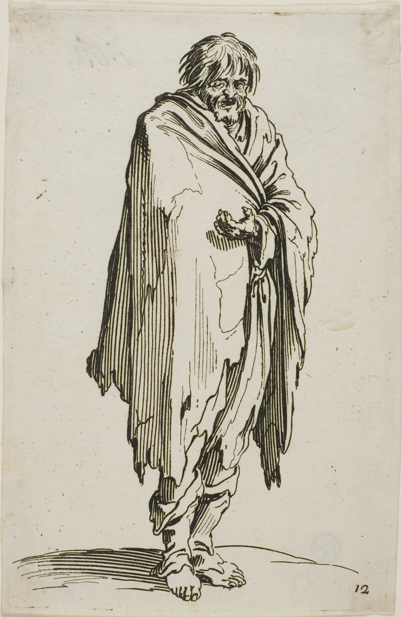 Beggar without Hat or Shoes, plate twelve from The Beggars by Jacques Callot, print, 1617-1627