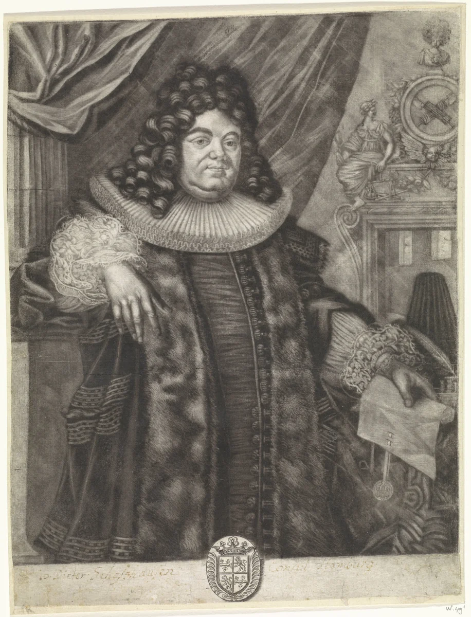 Portret van Johann Dietrich Schaffhausen by Pieter van den Berge, print, 1691