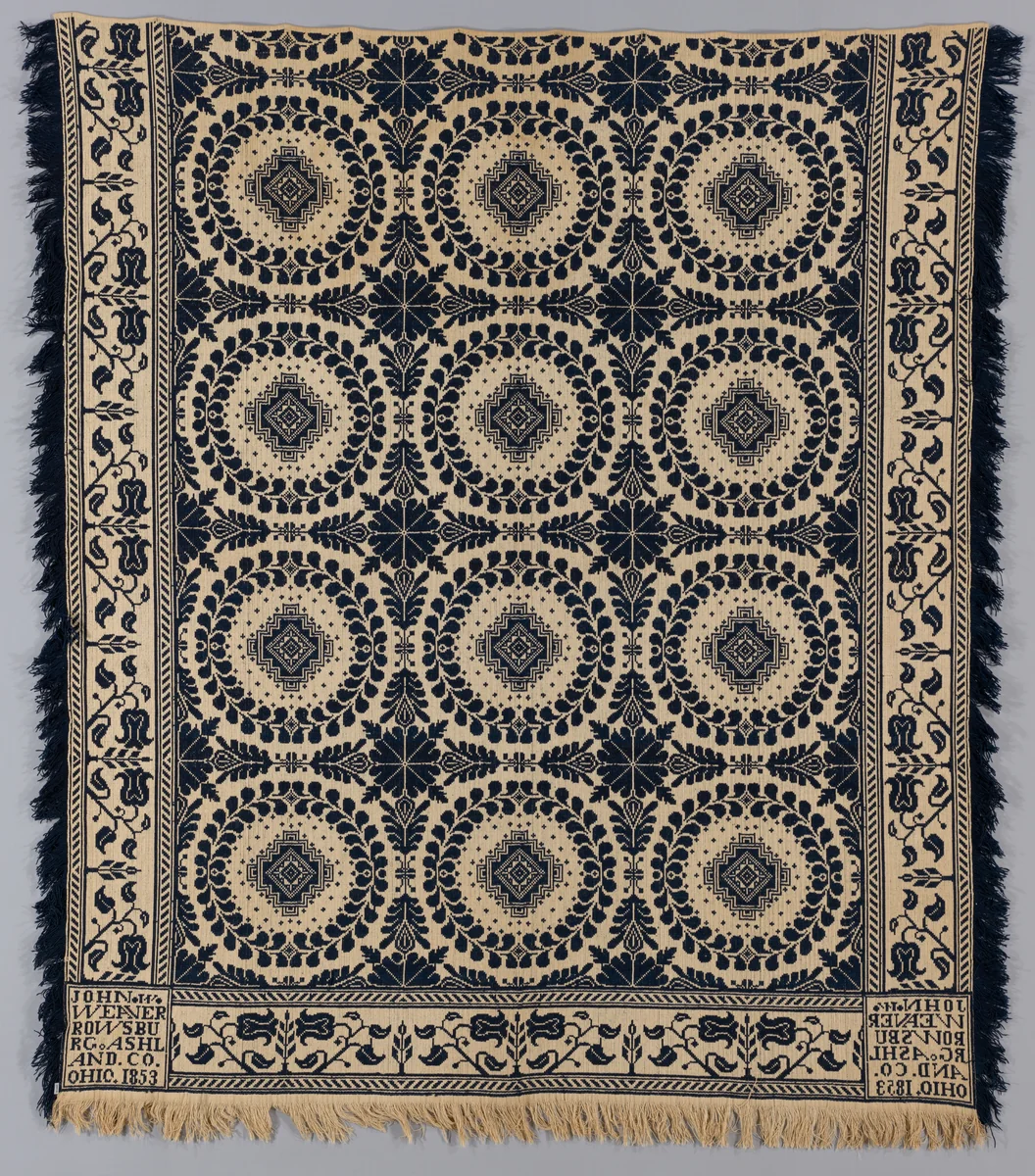 Coverlet by John W. Weaver, textile, 1853