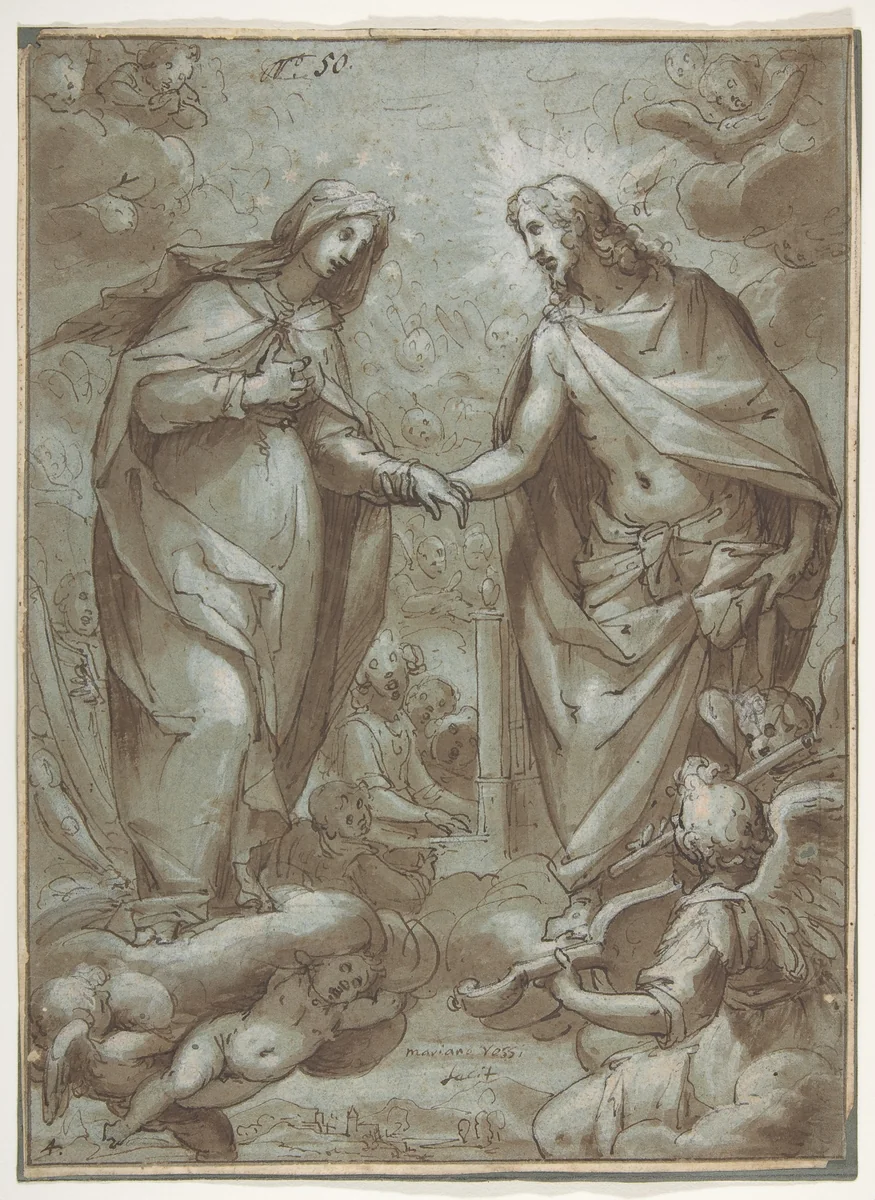 Christ Receiving the Virgin into Heaven by Giovanni Battista Paggi, drawing, 1554-1627