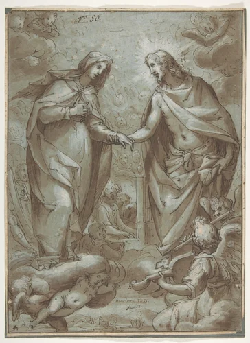 Christ Receiving the Virgin into Heaven by Giovanni Battista Paggi, drawing, 1554-1627