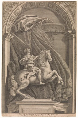 Equestrian Statue of Constantine the Great by Francesco Faraone Aquila, print, 1690