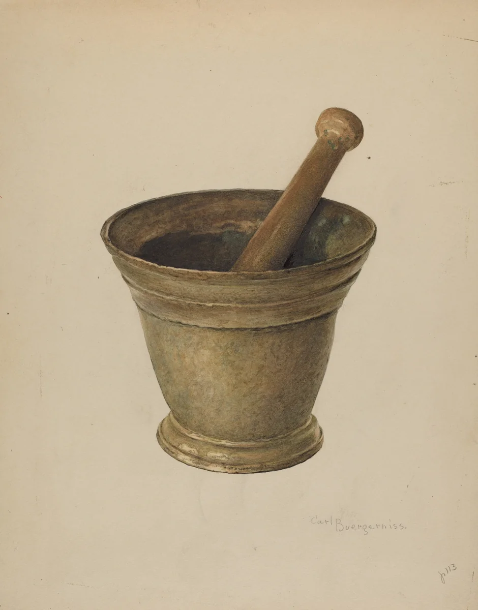 Brass Mortar and Pestle by Carl Buergerniss, index of american design, 1939