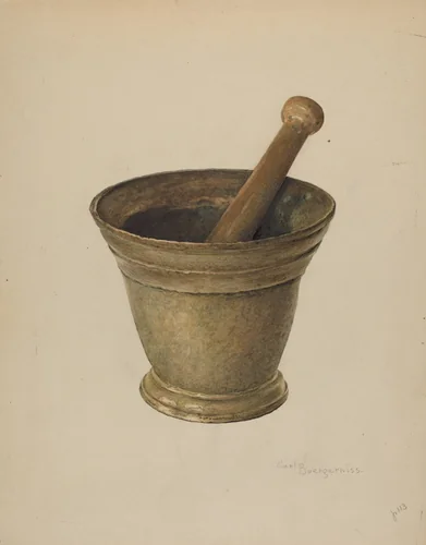 Brass Mortar and Pestle by Carl Buergerniss, index of american design, 1939