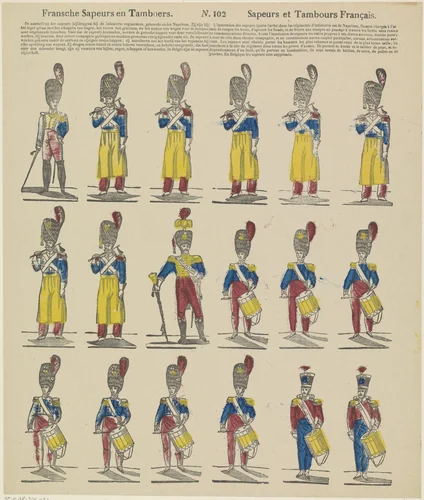 Fransche sapeurs en tamboers / Sapeurs et tambours Français by Philippus Jacobus Brepols, print, 1800-1833