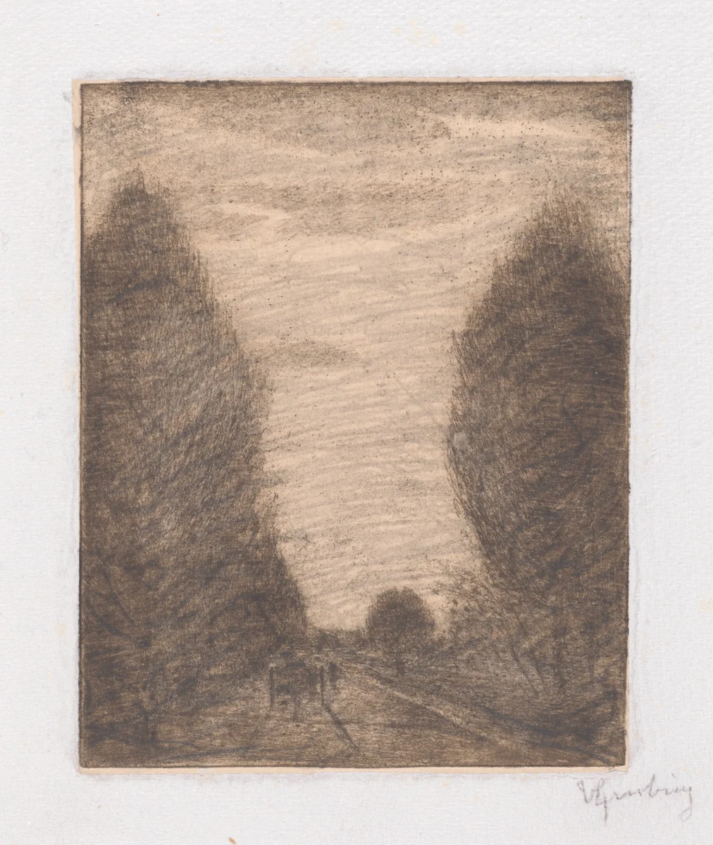 Wooded Landscape with a Cart by Vittore Grubicy, print, 1893-1894