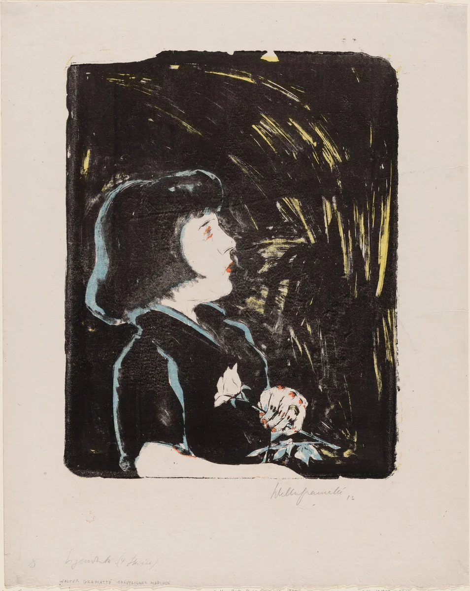 The Young Bride (Sonia Gramatté) [Bräutliches Mädchen (Sonia Gramatté)] by Walter Gramatté, print, 1923