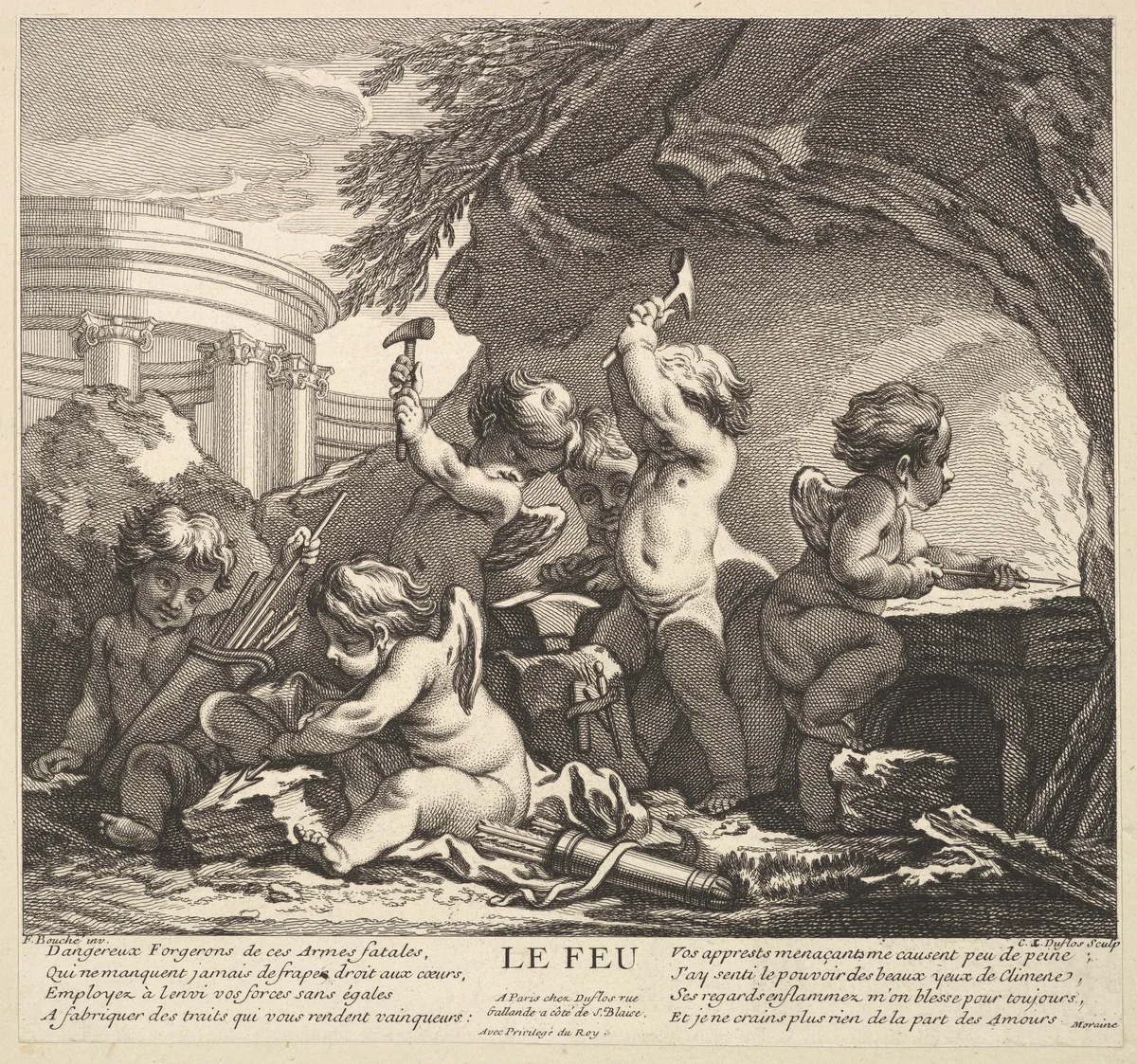 Fire by Claude Augustin Duflos le Jeune, print, 1715-1786