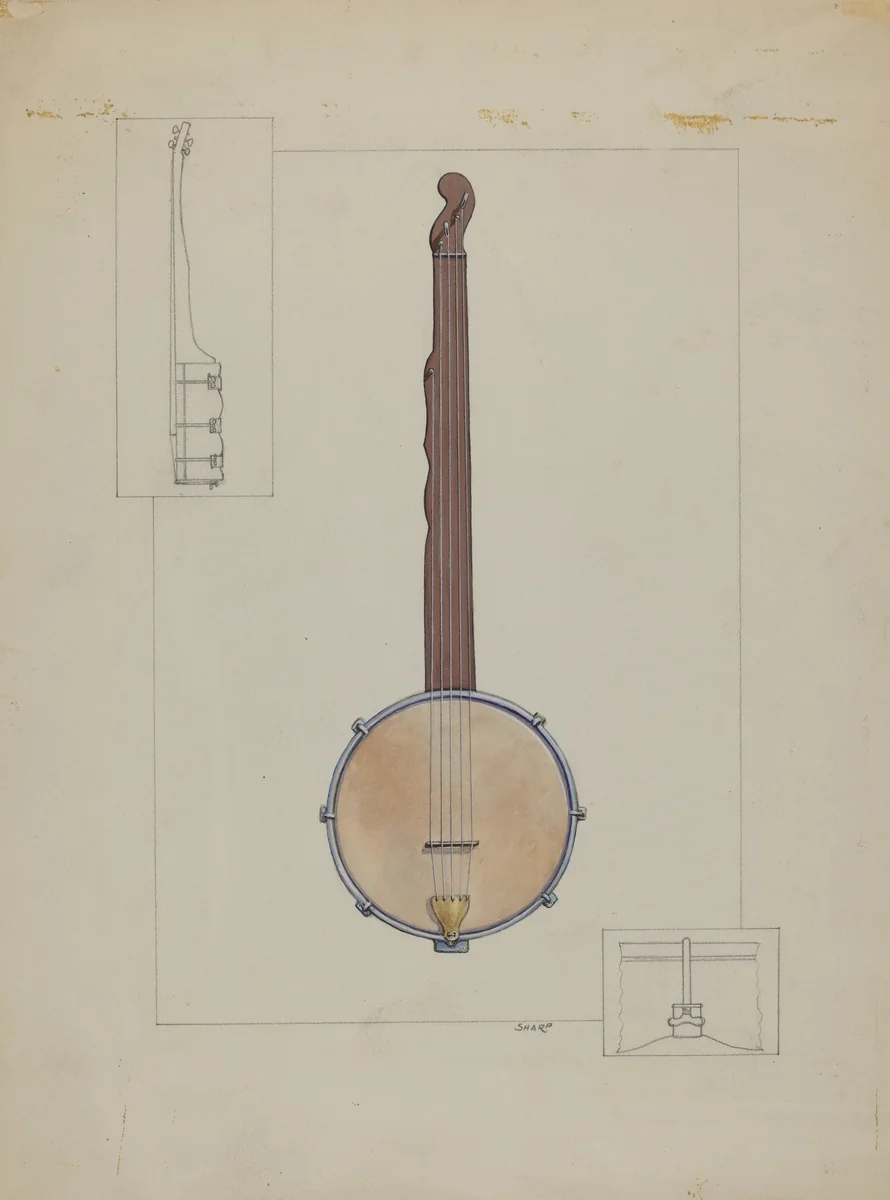 Plantation Banjo by Floyd R. Sharp, index of american design, 1937