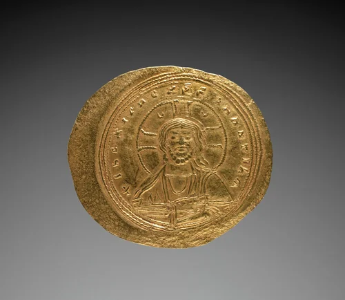 Nomisma with Constantine IX Monomachus (obverse) by Unknown, metalwork, 1042-1055