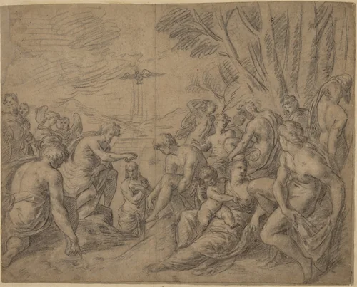 The Baptism of Christ by Netherlandish 16th Century, drawing, 1550-1599