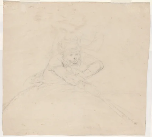 Study of Half-Length Figure with Pole [verso] by Emanuel Leutze, drawing, 1849