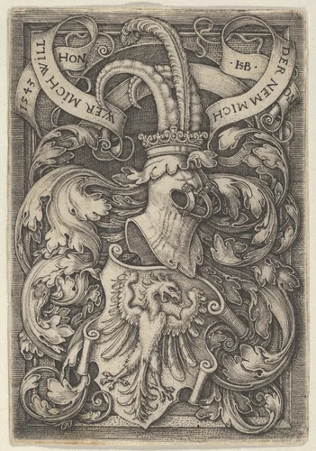 Coat of Arms with an Eagle Surrounded by Foliage by Sebald Beham, print, 1543