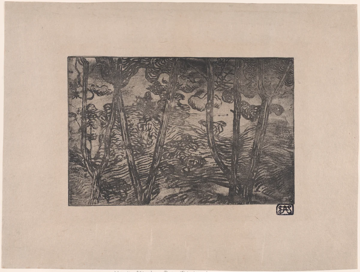 Trees at Night by Armand Séguin, print, 1889-1899