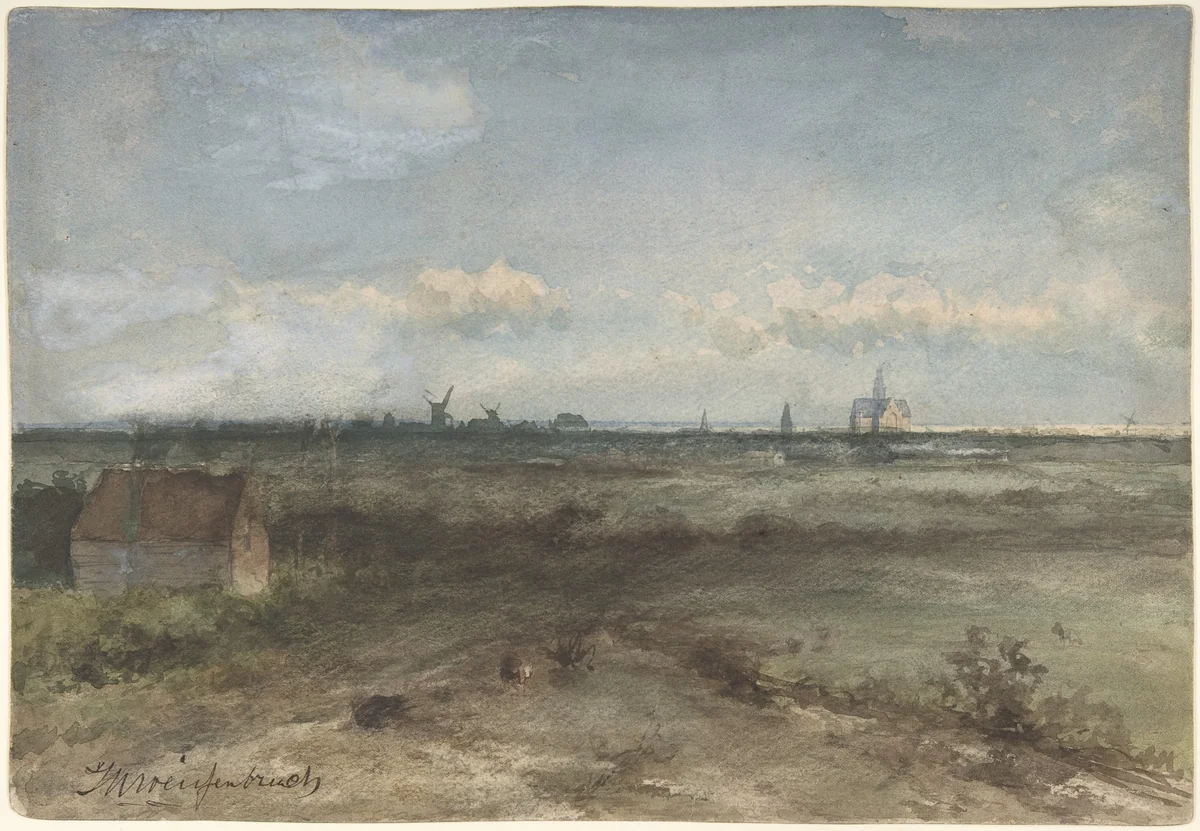 View of Haarlem from the Dunes by Jan Hendrik Weissenbruch, drawing, 1838-1903