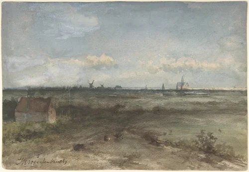 View of Haarlem from the Dunes by Jan Hendrik Weissenbruch, drawing, 1838-1903