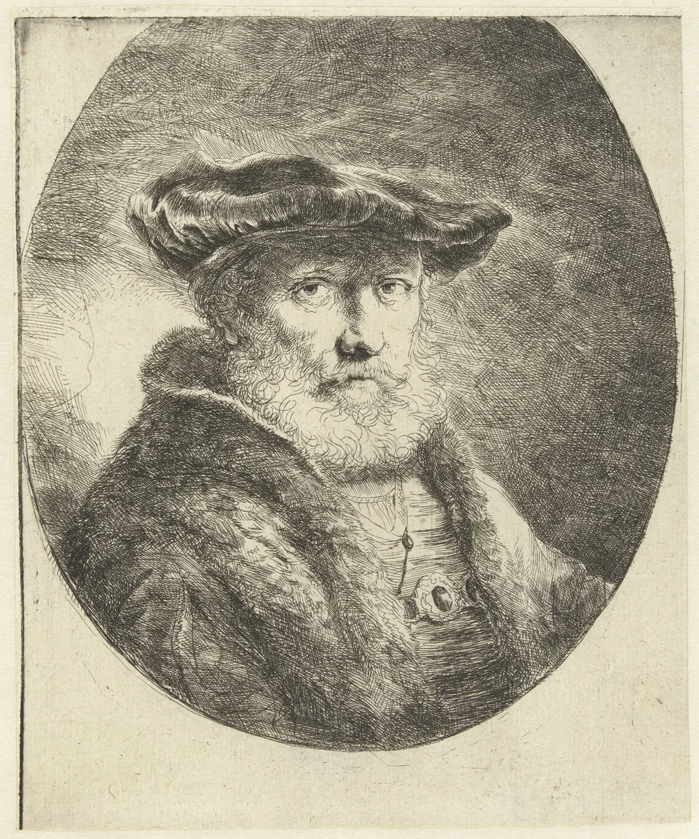 Buste van een oude man met fluwelen baret by Ferdinand Bol, print, 1650-1652