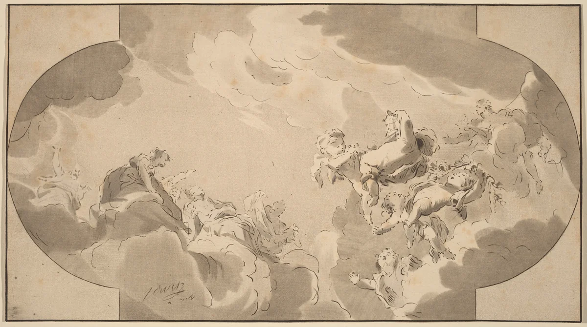 Ceiling Decoration by Bernhard Schreuder; Jacob de Wit, print, 1700-1780