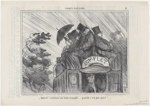 Quinze centimes un bain complet..., from Croquis Parisiens, published in Le Charivari, August 30, 1856 by Honoré Daumier, print, 1856