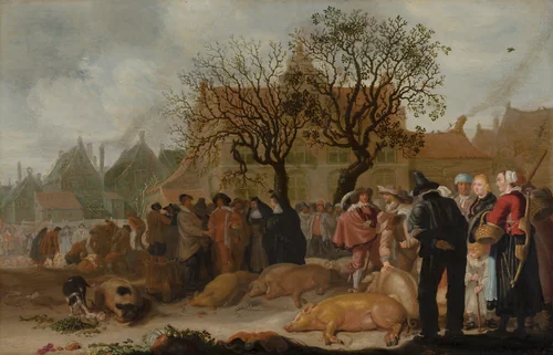 Hog Market by Sybrand van Beest, painting, 1638