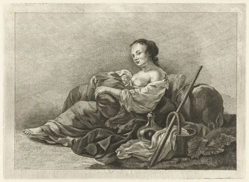 Herderin met kind by Pieter de Mare, print, 1768-1796